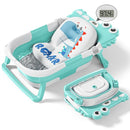 Collapsible Baby Bathtub for Newborn with Thermometer & 1 Soft Floating Cushion & Drain Hole, Foldable & Portable Travel Baby Bath Tub for Newborns to Toddlers 0-36 Months Boys, Cyan by TinyTreasures Baby Boutique
