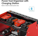 CCCEI Set Power Tool Organizer Wall Mount with Charging Station. Garage 8 Drills Storage Shelf with Hooks, Screwdriver, Drill Bit Heavy Duty Rack, Tool Battery Holder Built in 8 Outlet Power Strip. by GreenHaven Gardens