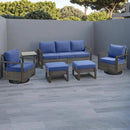 Outdoor Wicker Patio Furniture Set - 6 Piece Patio Conversation Set with 2 Wicker Swivel Rocker Chairs,2 Rattan Ottoman,1 Side Table and 1 Couch,Thick Cushions,Deep Seating(Mixed Grey/Blue) by CozyNest Decor