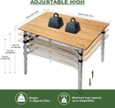 Bamboo Folding Camping Table 4 Folds with Adjustable Aluminum Legs Portable Picnic Table with Storage and Carry Bag for Outdoor Hiking Beach 3-5 Person by GreenHaven Gardens