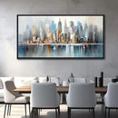 DUNHUANG ART New York City Skyline Abstract Art - Modern Manhattan City View Painting for Home Decor - Large Framed Cityscape Wall Art 20"x40" by CozyNest Decor