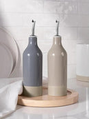 famiware Milkyway 16oz Ceramic Olive Oil Dispenser Bottle, Olive Oil and Vinegar Dispenser Bottle Set of 2 with Stainless Steel Pourers, Suitable for Storage Liquids, Dark Gray and Cinnamon Brown by CozyNest Decor
