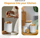 Ceramic Canister Set for Kitchen Countertop & Pantry – 3 Airtight Food Storage Containers for Flour, Sugar & More – Durable White Ceramic with Bamboo Lids by CozyNest Decor