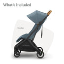 UPPAbaby Minu V3 Travel Stroller | Lightweight + Compact Design | One-Hand Fold + Unfold | from Birth + Overhead Compatible | Dillan (Stone Blue/Carbon Frame/Sand Leather) by TinyTreasures Baby Boutique