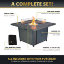 42'' Propane Fire Pit Table, 50,000 BTU Outdoor Gas Fire Table with Lid, Square Aluminum Fire Table with Wind Guard and Weather Cover, 2 in 1 Rattan Firepit Table for Outside Patio, Backyard, Gray by GreenHaven Gardens