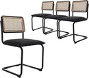 Mid Century Modern Rattan Dining Chairs Set of 4, Boucle Kitchen Chairs with Handwoven Mesh Rattan Backrest and Metal Legs, Upholstered Accent Side Chairs, Black by CozyNest Decor