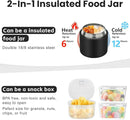2-in-1 Insulated Food Jar & Snack Container - 15oz Kids Soup Thermos for Hot Food with Handle and Spoon, Leak Proof Reusable Toddler Snack Box, Perfect for School & Travel, Black by TinyTreasures Baby Boutique
