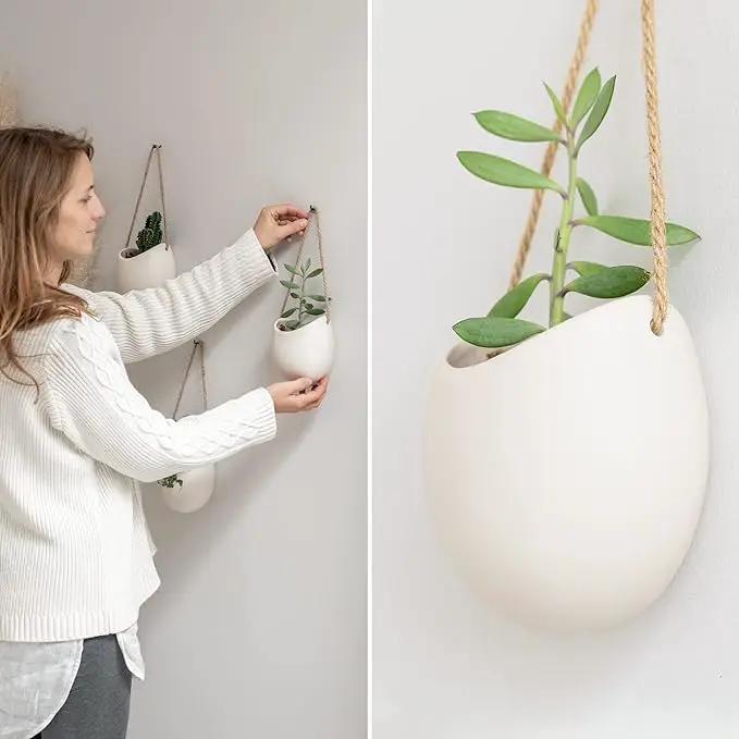 Wall Planters -Ellie- | Hanging Ceramic Plant Pots 3 Pieces | Wall Decoration for Indoors, Balcony and Garden | Cream (Matte), photo 3 of 7
