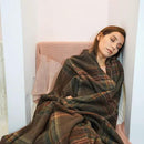 YOUR MOON 100% Pure Merino Wool Queen Size, Australian Organic Natural Wool Blanket, Hypoallergenic Wool Blanket for Bed, Medium Weight(Plaid Brown, 90 * 90) by CozyNest Decor