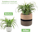 Woven Cotton Rope Plant Basket for 11" Flower Pot Floor Indoor Planters,Storage Organizer Basket Rustic Home Decor (11" x 11",Black and Brown Stripes) by CozyNest Decor