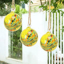 VCUTEKA Hanging Garden Gazing Ball, Hand-Blown Glass Witch Ball for Outdoor Garden Décor, 6" Yellow Swirl by CozyNest Decor