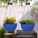 2 Packs Hanging Planters Basket for Outdoor Plants, Solar Powered Self Watering Blue Round Plastic Flower Pots with Drainer for Balcony Patio Garden Outdoor Decoration by CozyNest Decor