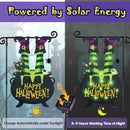 Halloween Lighted Garden Flag for Outside, Witch Feet Shape Flag Yard Decor, 8 Modes Double Sided Cauldron Eyeball Black Cat Outdoor Hlloween Decorations for Home Porch (Green-28x40) by CozyNest Decor