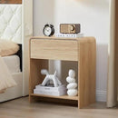 Fluted Nightstand with Charging Station, Mid Century Modern Bed Side Table End Table with Drawer Storage, Large Wooden Night Stands Bedside for Bedroom Living Room Sofa Office, Natural by CozyNest Decor