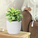 9/8/7.5 inch Flower Pots, Set of 3 Modern Decorative Plastic Planters with Drainage Holes and Saucers, Plant Pots for Indoor Outdoor Plants, White by GreenHaven Gardens