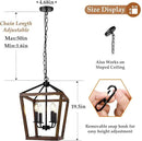 Farmhouse Chandelier Light Fixture for Kitchen Dining Room, 4-Light Rustic Pendant Hanging Ceiling Light Height Adjustable in Oak Wood Finish, Cage Lantern Lighting with E12 Base for Hallway Foyer by CozyNest Decor