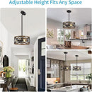 XINGQI Black Ceiling Light Adjustable Height Chandelier Modern Farmhouse Pendant Lighting Fixture Wood Grain Metal 13" Rustic Round Lights for Dining Room Kitchen Bedroom Entryway by CozyNest Decor