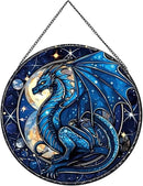 Celestial Dragon Pattern Suncatcher Stained Glass,Hanging Stained Glass for Windows,20cm/7.87inch Sun Catcher Garden Hangings Ornaments Halloween Fall Christmas Decor for Home by GreenHaven Gardens
