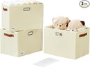 3-Pack Foldable Fabric Storage Bins with Durable PU & Metal Handles , Collapsible Storage Baskets for Shelves, Home Storage, Closet Organizers, Living Room(17"x11.8"x11.8", Beige) by CozyNest Decor