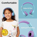LilGadgets Connect+ Wired Kids Headphones for School with Mic, Volume Limited & Noise Reduction, On-Ear Headset with Cord, SharePort Technology for Multiple Kids & SoftTouch Padding, Blue/Purple by TinyTreasures Baby Boutique