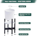 D'vine Dev Planter Pot with Stand - 8 Inch Plastic Cylinder Flower Pot with Wood Planter Holder for Indoor, Matte White Pot + Ebony Stand, 55-C-K-1 by GreenHaven Gardens