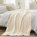 Amélie Home Chenille Knit Throw Blanket for Couch, Chevron Texture Decorative Soft Blanket for Sofa, Bed & Chair, 60"x80", Ivory by CozyNest Decor