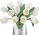 White Artificial Tulips, 2 Bundles 14Pcs, Fake Tulips Artificial Flowers, 2 x 2.4 Inch Large Flower Head Big Tulip, Easter Valentine's Day Mother's Day Home Decoration Flowers by CozyNest Decor
