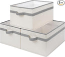StorageWorks Storage Baskets for Shelves, Foldable Fabric Closet Storage Bins with Handles, Fabric Storage Bins Clothes Organizer, Beige and Gray, 3-Pack, Large by TinyTreasures Baby Boutique