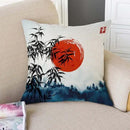 TSSOHU Throw Pillow Cover Japanese Bamboo Pillow case Asian Ink Painting Black Tree Stems Red Sun Mountains Decorative Pillow Case Funny Home Decor Square 18 x 18 Inch Cushion Pillowcase by CozyNest Decor
