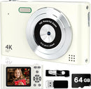 Digital Camera, 44MP Full HD 1080P Point and Shoot Camera with 64GB Card, Anti Shake 16X Zoom Compact Volg Cameras, Portable Small Camara Gift for Kids, Ages Teen Girl Boy - White by TinyTreasures Baby Boutique