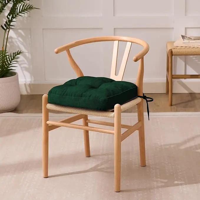 Chair Cushions for Dining Chairs, Dining Chair Cushions, Tufted Indoor Chair Pads with Ties & Non Slip Backing, Seat Cushions for Kitchen Chairs 16.5” x 16.5” x 3.5”, Set of 4, Green, photo 2 of 7
