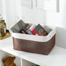 Large Storage Baskets for Shelves, Fabric Baskets for Organizing, Collapsible Storage Bins for Closet, Nursery, Clothes, Home & Office [3-Pack, White&Brown] by TinyTreasures Baby Boutique
