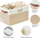 Large Collapsible Fabric Storage Bins with 3 Handles, Foldable Organizer Baskets for Closet, Shelves, Living Room | 3 Pack, Durable PU & Metal Handles (14.9"x9.8"x9.8", Beige & White) by TinyTreasures Baby Boutique