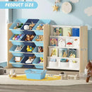Kids Toy Storage Organizer - Toy Storage with Kids Bookshelf, Toy Organizer with 12 Blue Bins and 4 Book Shelves, Toy Organizers and Storage for Playroom, Nursery, Kids Room, Burlywood by CozyNest Decor