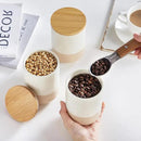 vancasso Sabine Ceramic Canister Set with Airtight Wood Lids - 4-Piece Small Kitchen Storage for Coffee, Sugar, Tea & Spices (18 oz Each) - Compact Countertop Jars by CozyNest Decor