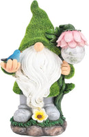 Garden Gnome Statue - Funny Gnome Decoration Hold Flower with Solar Crackle Glass Globe Lights, Resin Gnome Figurine Ornament for Patio Yard Lawn Porch Outdoor Decor by GreenHaven Gardens