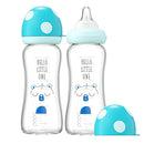 YOHKOH Natural Glass Baby Bottle with Natural Response Nipple, Newborn Anti-Colic Baby Bottles, Wide Neck Mushroom Cap Baby Bottle, Clear (8.8ounce (Pack of 2), Blue1) by TinyTreasures Baby Boutique