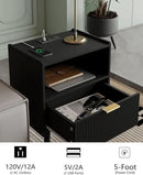 Nightstand,Modern Bedside Table with Storage Drawer and Open Wood Shelf, Accent Night Stand with Solid Wood Legs for Living Room, Bedroom and Small Spaces,Easy Assembly (Black-Outlet) by CozyNest Decor
