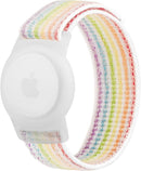 Kids Wristband Protective Case Compatible with Apple AirTag, Adjustable Nylon Bracelet for Air Tag GPS Tracker Holder with Anti Lost Watchband for Toddler Child Kids (Pink+White Rainbow) by TinyTreasures Baby Boutique