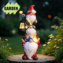17 in Large Garden Gnome Statue with Solar Lights Sculptures Funny Triple Big Gnome Outdoor Patio Lawn Yard Balcony Garden Home Decor Gifts for Women Mom by CozyNest Decor
