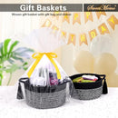 Small Gift Basket Empty to Fill – SweetMemo Mini Woven Rope Organizer Baskets for Gifting, Baby Shower, Desk, Bathroom, Shelves – Decorative Soft Bin with Gift Bag & Ribbon – Black Grey by TinyTreasures Baby Boutique