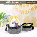Small Gift Basket Empty to Fill – SweetMemo Mini Woven Rope Organizer Baskets for Gifting, Baby Shower, Desk, Bathroom, Shelves – Decorative Soft Bin with Gift Bag & Ribbon – Black Grey by CozyNest Decor