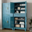 71 "Farmhouse Metal Filing Cabinet with a Drawer and 4 Adjustable Shelves, with 4 Large barn Door White Kitchen Cabinets, Metal Food Cabinets for Home, Kitchen, Dining/Living Room (Peacock Blue) by CozyNest Decor
