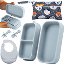 Travel Silicone Portable Feeding Supplies - Toddler Suction Plates, Silicone Baby Spoon & Fork, Lightweight Foldable Bib & Waterproof Storage Bag - 6 Piece Set by TinyTreasures Baby Boutique
