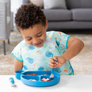 Bumkins Toddler Utensils, Kids Size Fork and Spoon Set, Silicone and Stainless-Steel Training Silverware, Angled Forks / Sporks for Self-Feeding, Children Hold Learning to Eat, 18 Mos Up, Dark Blue by TinyTreasures Baby Boutique