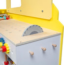 Construction Truck Wooden Playset w 60+ Toy Pieces- Pretend Hammer Saw Bolts & Screws- Spinning Turn Saw, Steering Wheel, Wood to Pull Apart- Dual Sided Play Stand Center, Workbench Building Kids Gift by TinyTreasures Baby Boutique