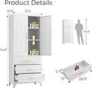 75" Kitchen Pantry Cabinet, Metal Storage Cabinets with Doors and Adjustable Shelves, White Tall Pantry Cabinet with 3 Drawers for Dinning Living Room by CozyNest Decor