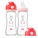 YOHKOH Natural Glass Baby Bottle with Natural Response Nipple, Newborn Anti-Colic Baby Bottles, Wide Neck Mushroom Cap Baby Bottle, Clear (8.8ounce (Pack of 2), Red1) by TinyTreasures Baby Boutique