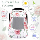 Baby Carseat Cover Girls, Pea Pod Floral Infant Car Seat Covers Canopy for Newborn with 2 Layers Windows of Breathable Mesh/Fabric, Lightweight Polyester/Minky Dot Backing, Snug Fit Most Baby Car Seat by TinyTreasures Baby Boutique