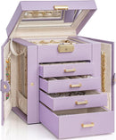 AKOZLIN 5-Tier Jewelry Box Leather Jewelry Storage Organizer with 4 Drawers Lockable for Women Girls Ring Necklace Earring Bracelet Watches Holder with Mirror Purple by TinyTreasures Baby Boutique